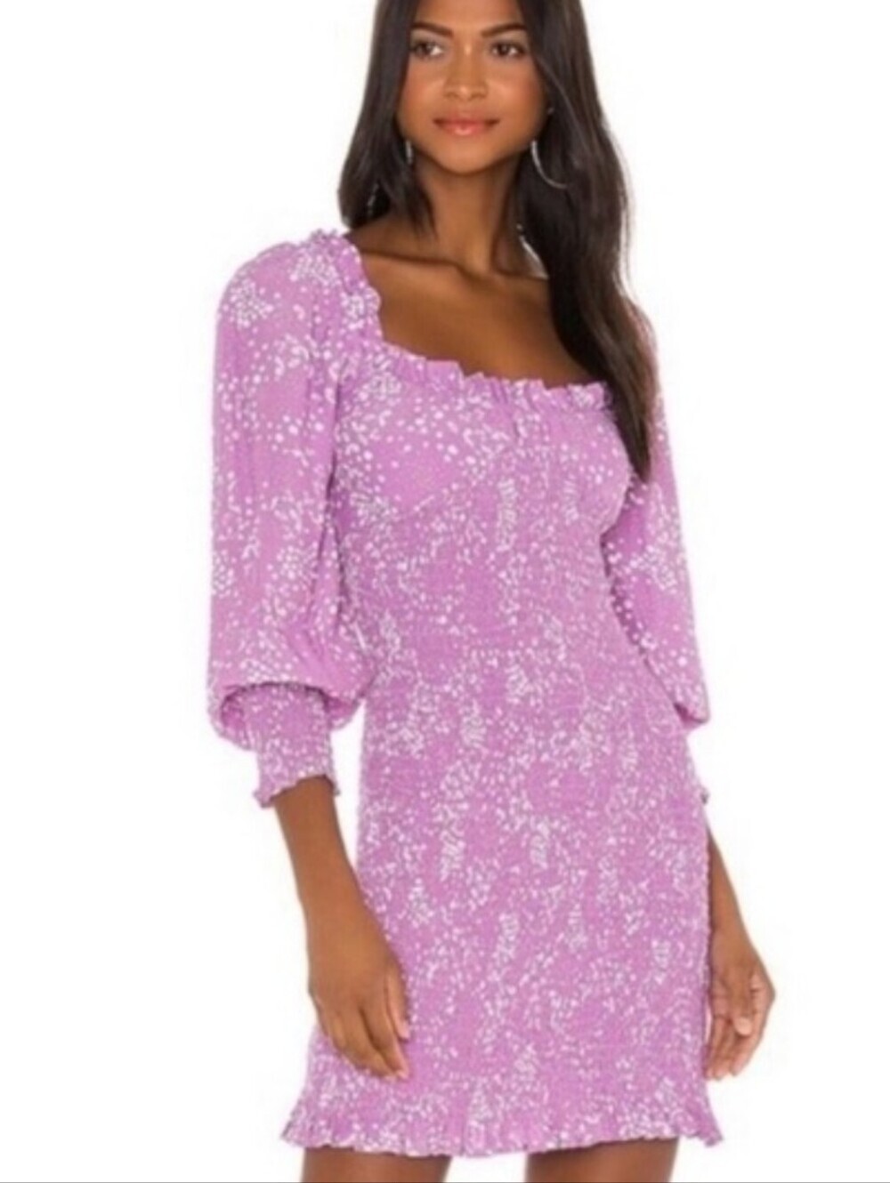 Faithfull the Brand Gombardy Lavender Floral Smocked Mini Dress XS